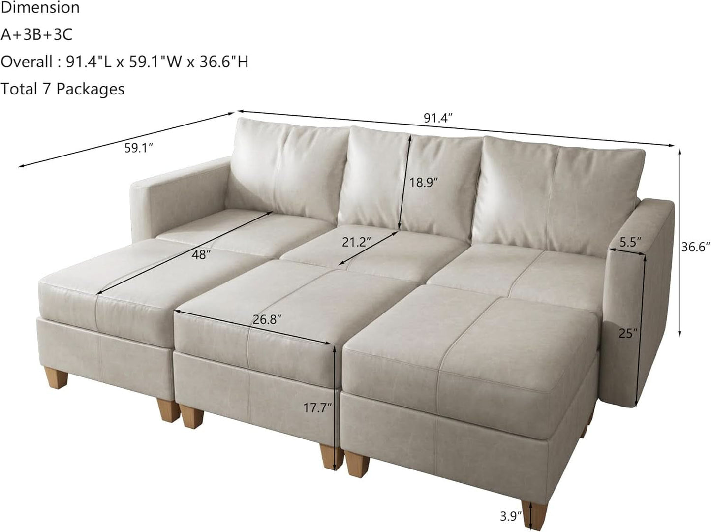Modular Faux Leather Sectional Sleeper Sofa with Storage