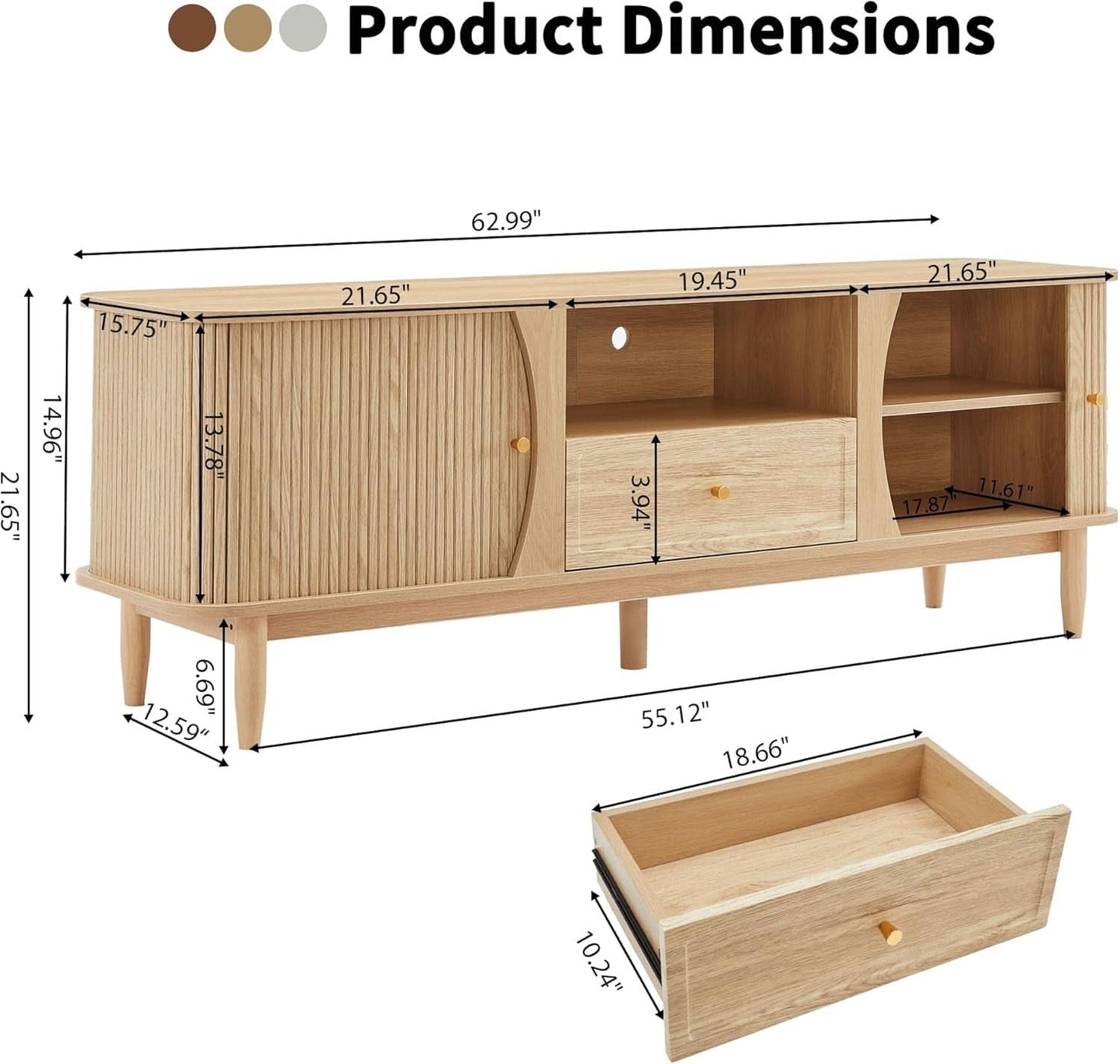 Natural Wood TV Stand with Sliding Doors