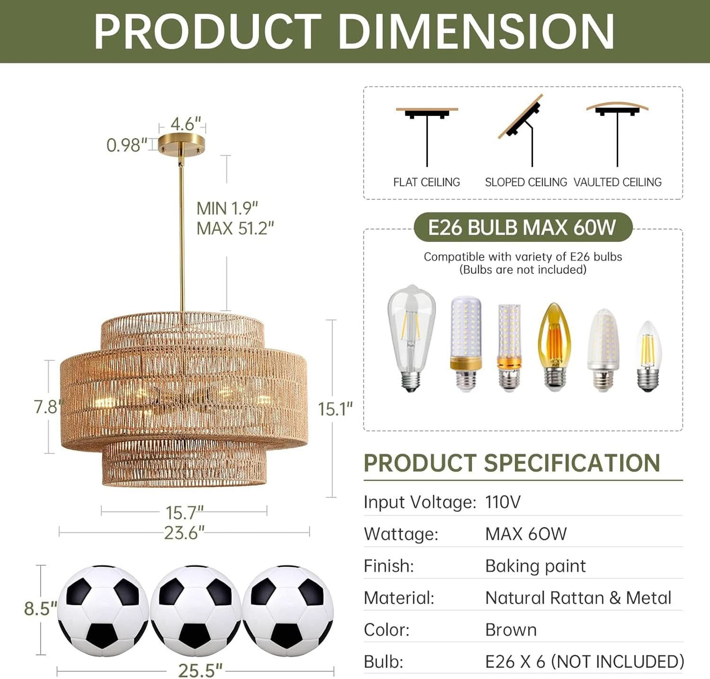Bohemian Rattan 6-Light Chandelier