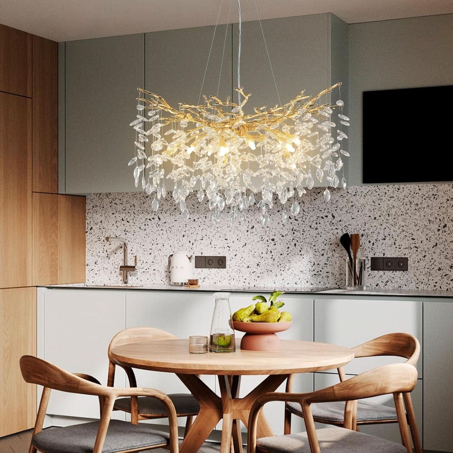 Gold Crystal Raindrop Chandelier – 10 Lights