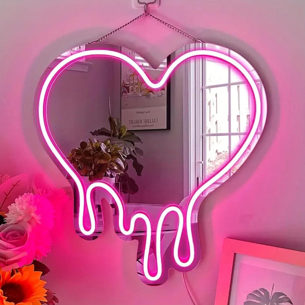 Pink Heart LED Neon Wall Mirror