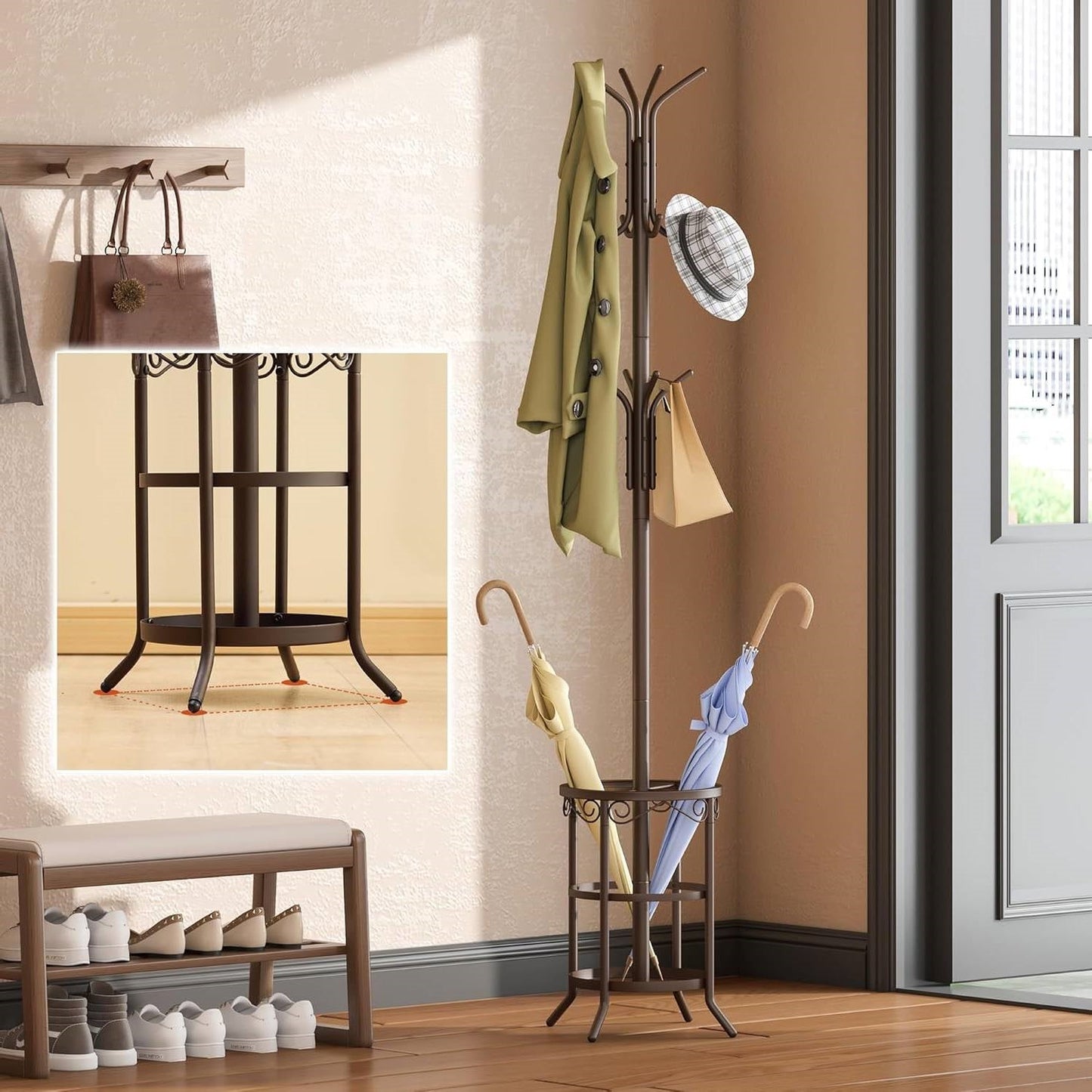 Industrial Hall Tree with Coat Rack & Umbrella Stand