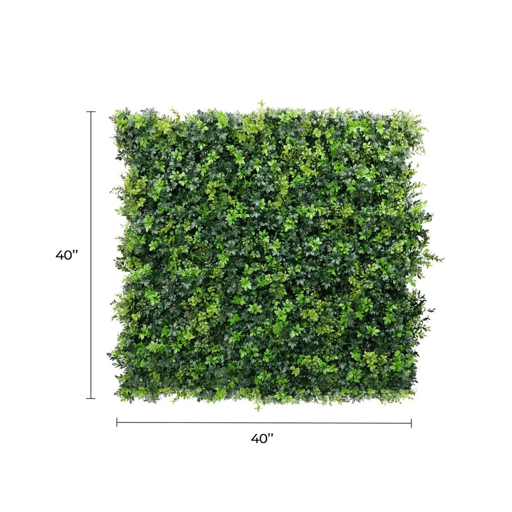 Mixed Green Ultra Dense Boxwood Artificial Vertical Garden Green Wall Panel 40×40in 11 SQ FT – NFPA701 Fire Rated – Metal Backed – UV Resistant – Commercial Grade