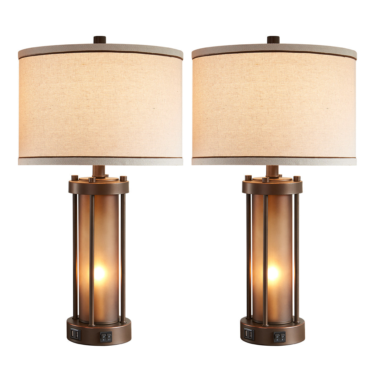 Set of 2 Table Lamps with Night Light & USB Ports