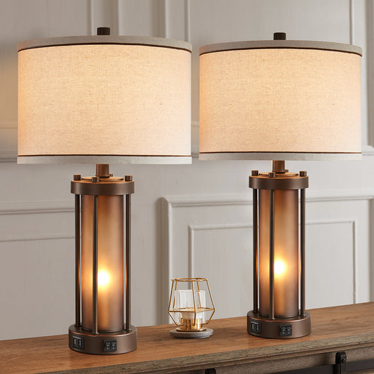 Set of 2 Table Lamps with Night Light & USB Ports