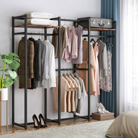 Heavy-Duty Garment Rack with 4 Hanging Rods & 2 Storage Shelves