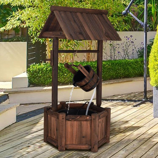 Solid Wood Wishing Well Water Fountain with Pump