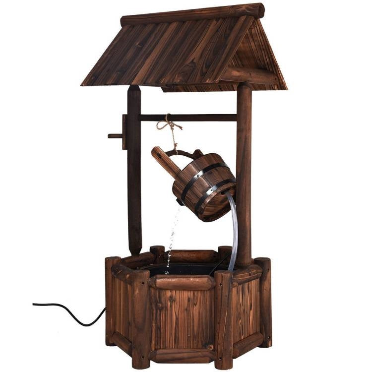 Solid Wood Wishing Well Water Fountain with Pump