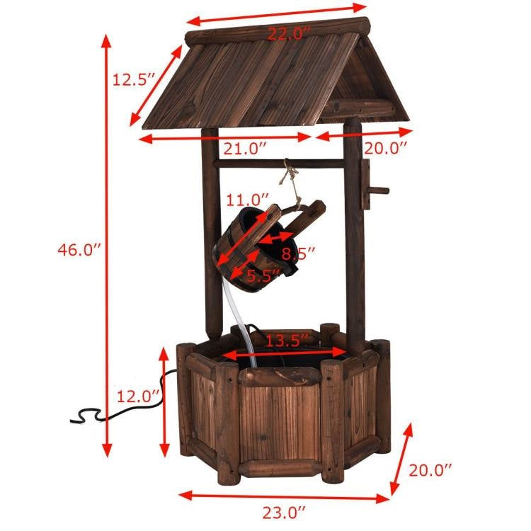 Solid Wood Wishing Well Water Fountain with Pump