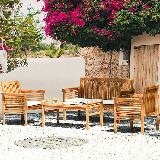 4-Piece Acacia Wood Outdoor Sofa Set