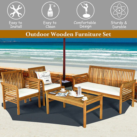 4-Piece Acacia Wood Outdoor Sofa Set