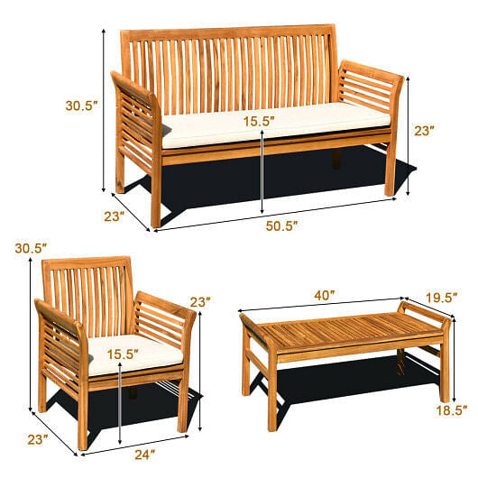 4-Piece Acacia Wood Outdoor Sofa Set