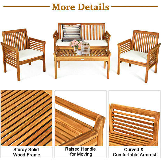 4-Piece Acacia Wood Outdoor Sofa Set
