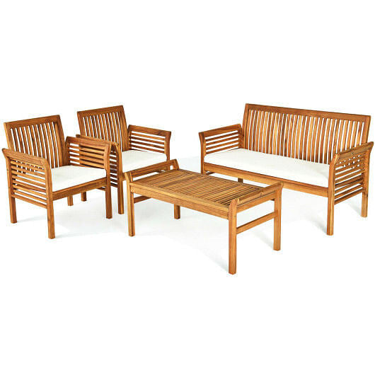 4-Piece Acacia Wood Outdoor Sofa Set