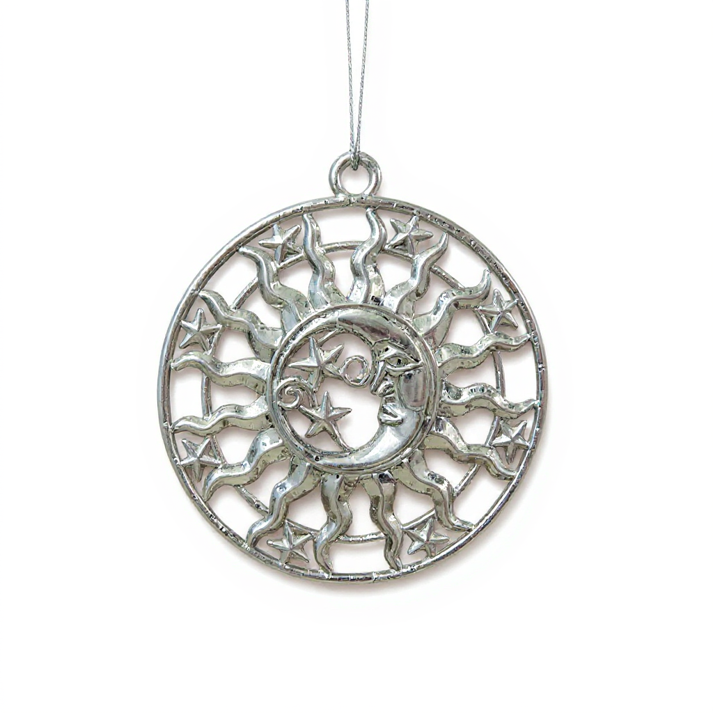 Sun & Moon Christmas Ornament | Celestial Metallic Décor in Gold, Silver & Antique | Set of 2 or 4