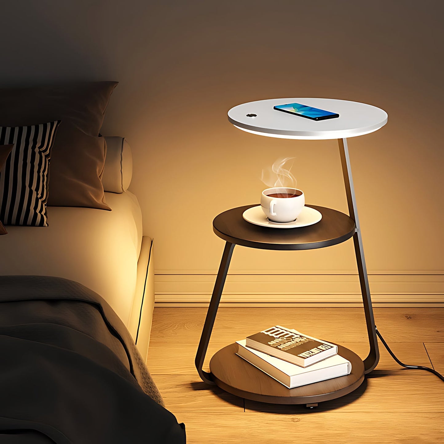 Smart Nightstand with Wireless Charger & LED Night Light