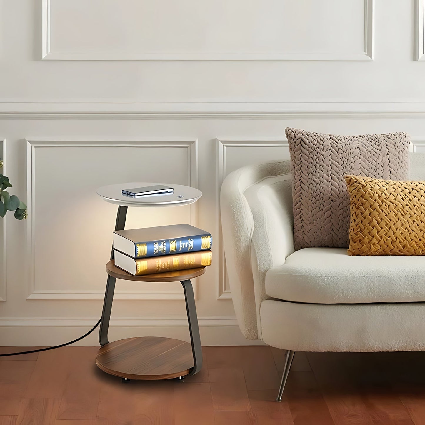 Smart Nightstand with Wireless Charger & LED Night Light