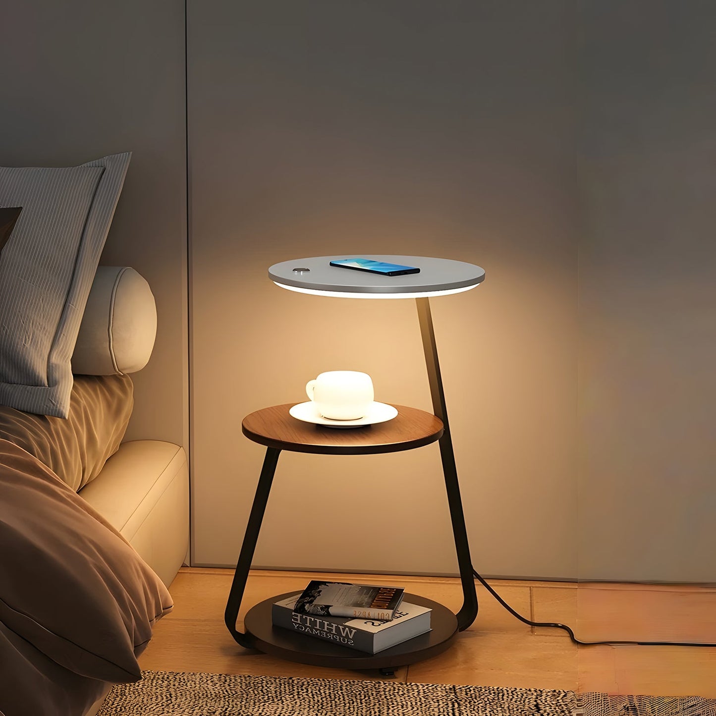 Smart Nightstand with Wireless Charger & LED Night Light