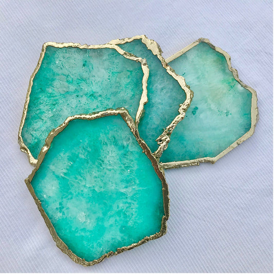 Natural Aqua Agate Coasters – Set of 4
