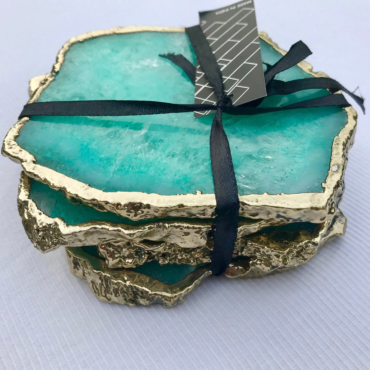 Natural Aqua Agate Coasters – Set of 4