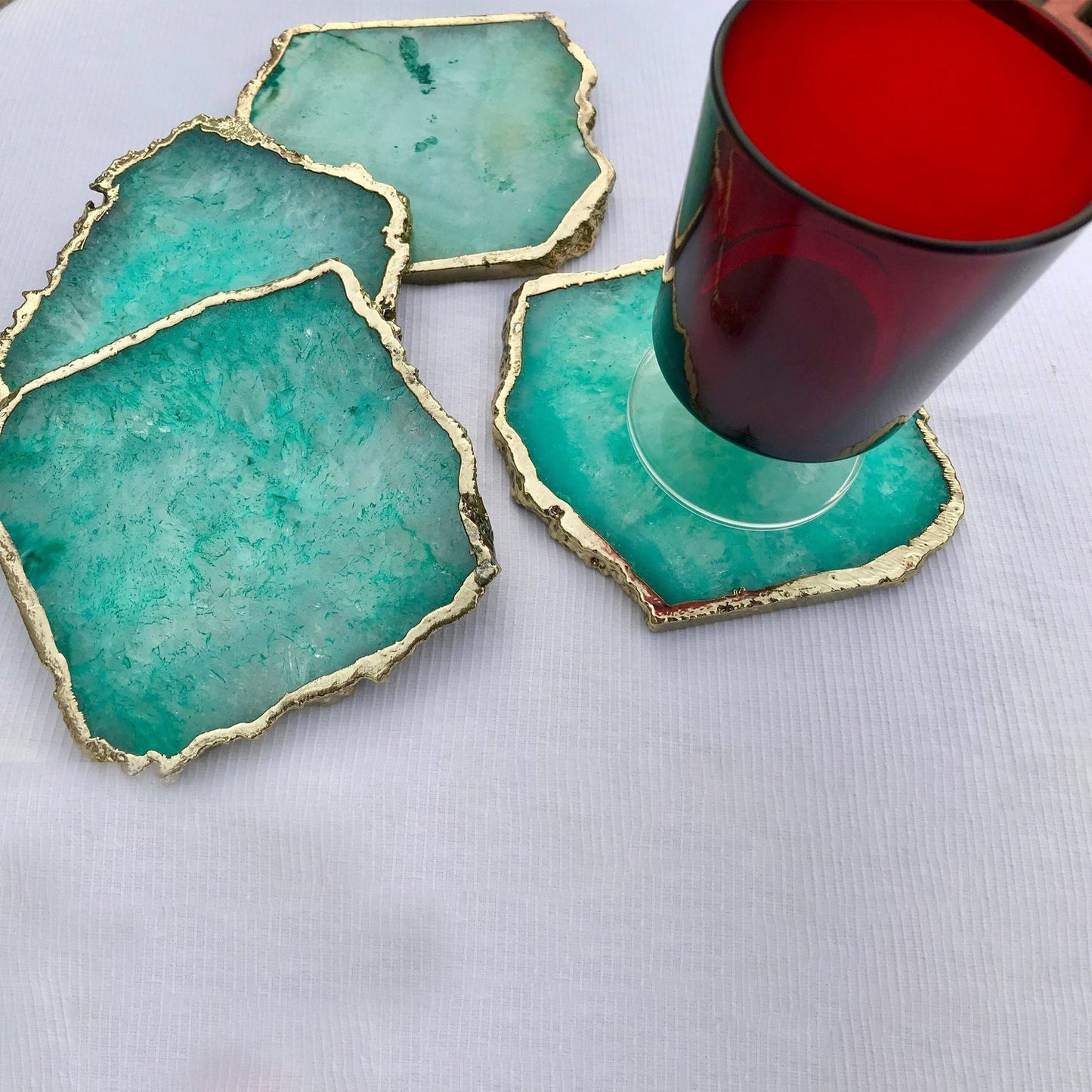 Natural Aqua Agate Coasters – Set of 4