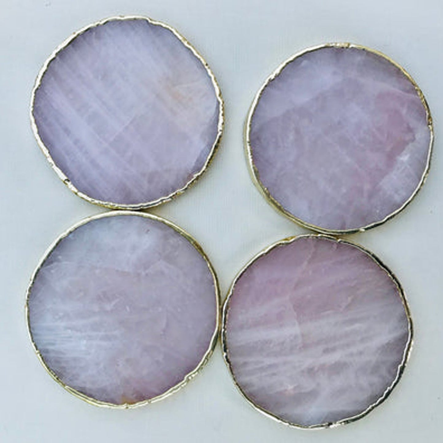 Natural Rose Quartz Agate Coasters – Set of 4