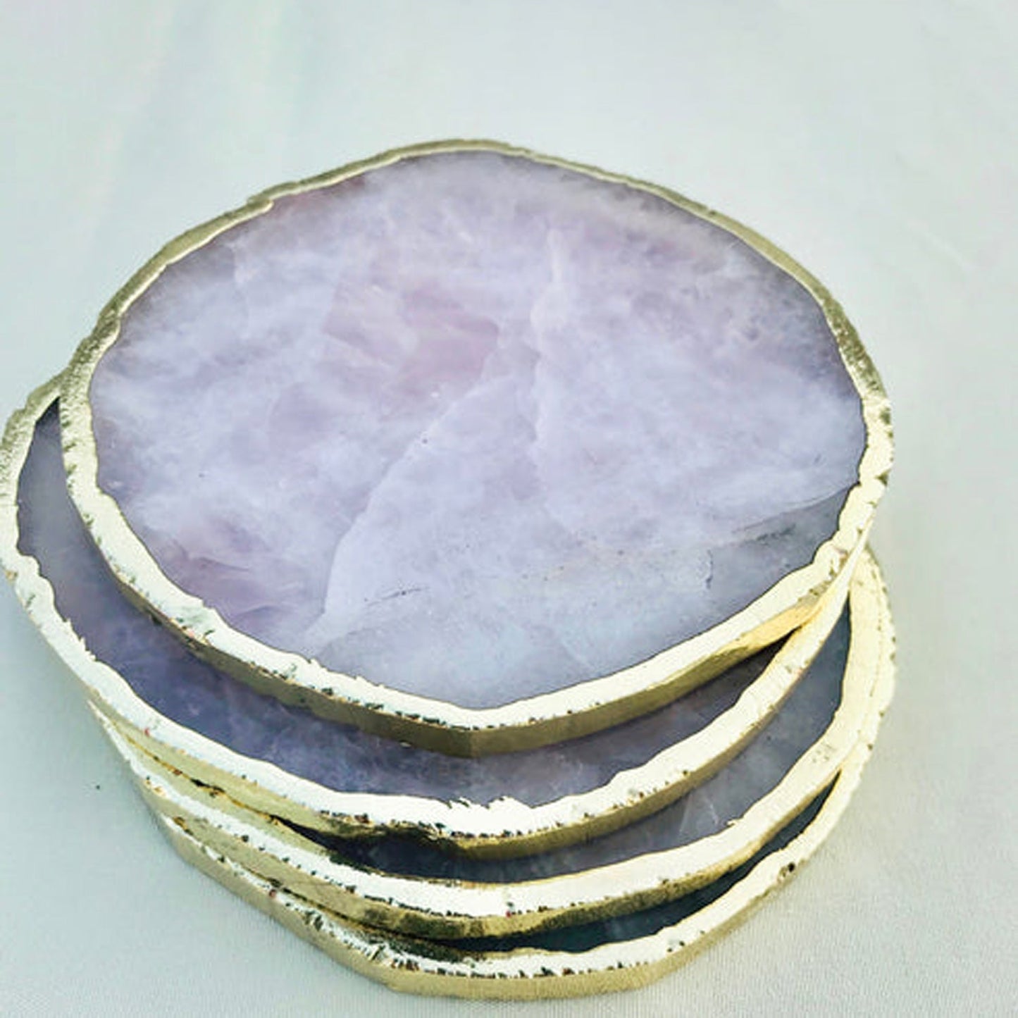Natural Rose Quartz Agate Coasters – Set of 4