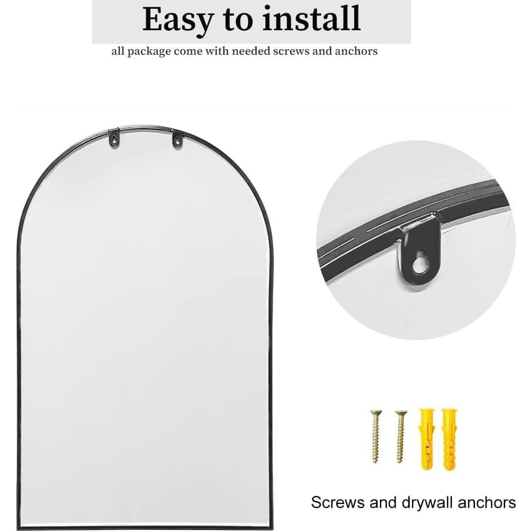 Black Arched Wall Mirror with Iron Frame