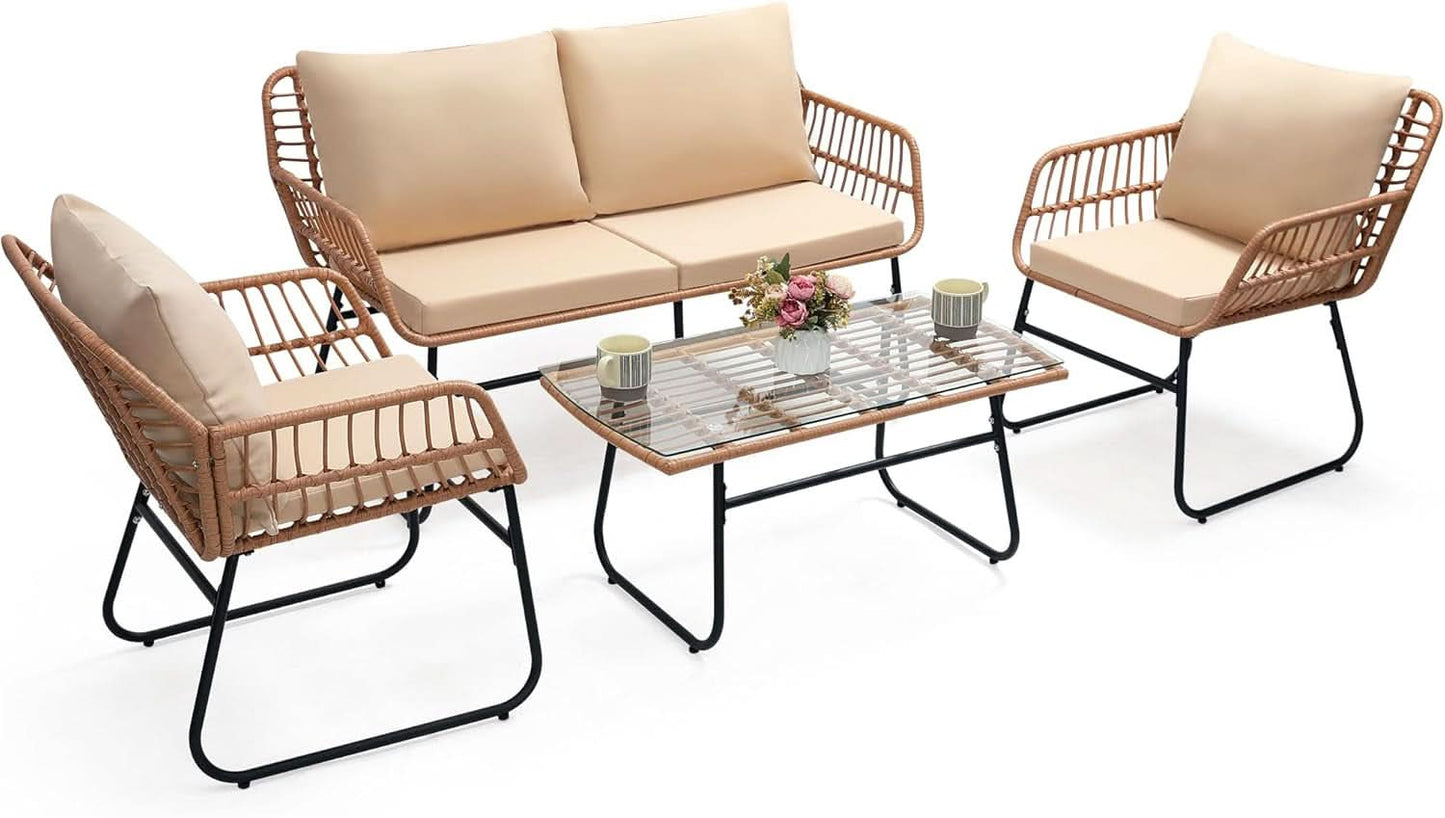 4-Piece Outdoor Wicker Patio Conversation Set