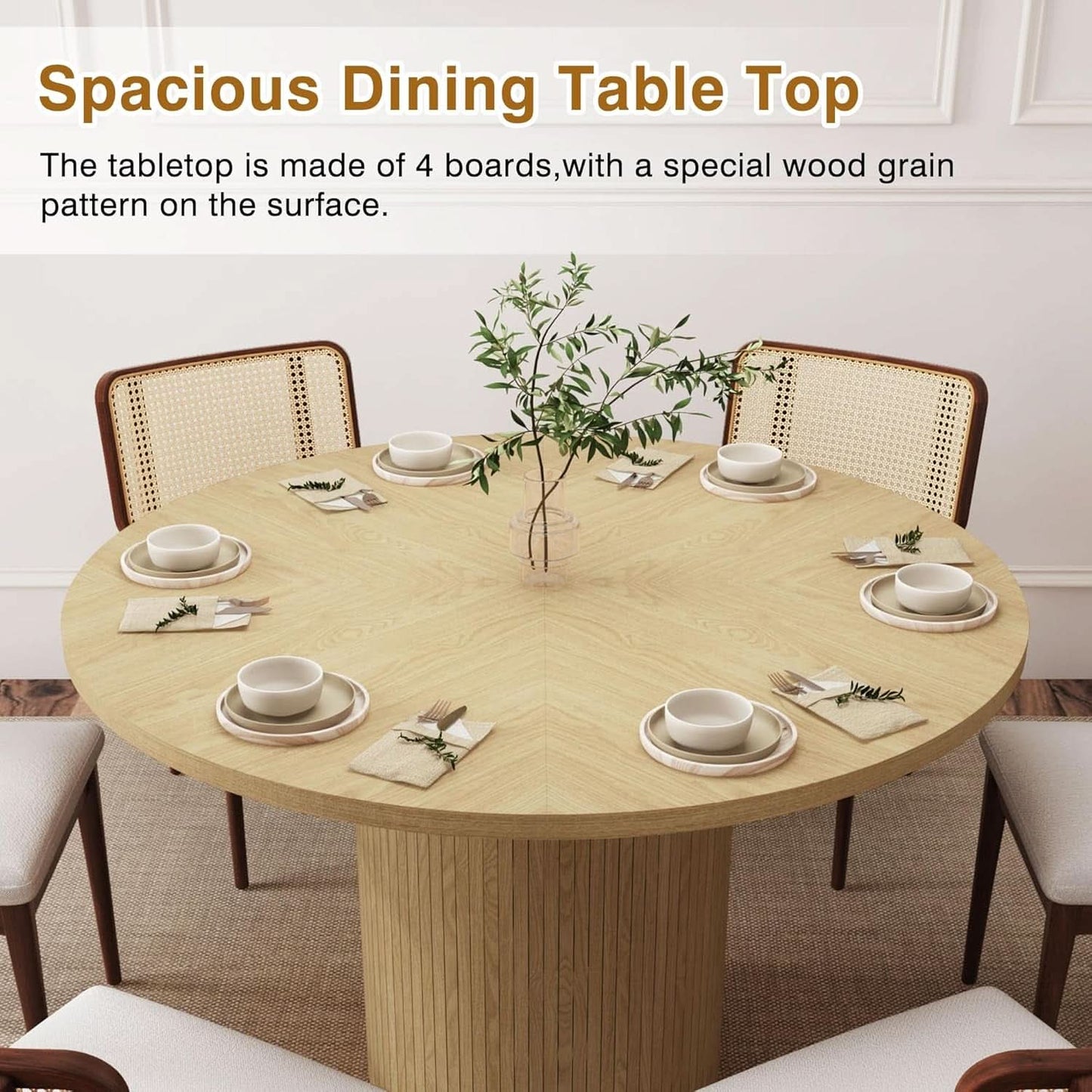 Round Farmhouse Dining Table in Natural Wood