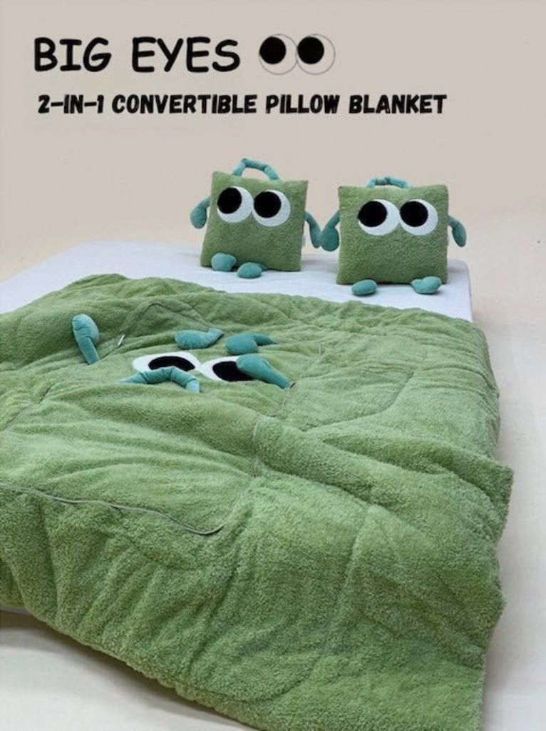 Big Eyes 2-in-1 Convertible Throw Pillow Blanket, Cute Whimsical Soft Cushion-0