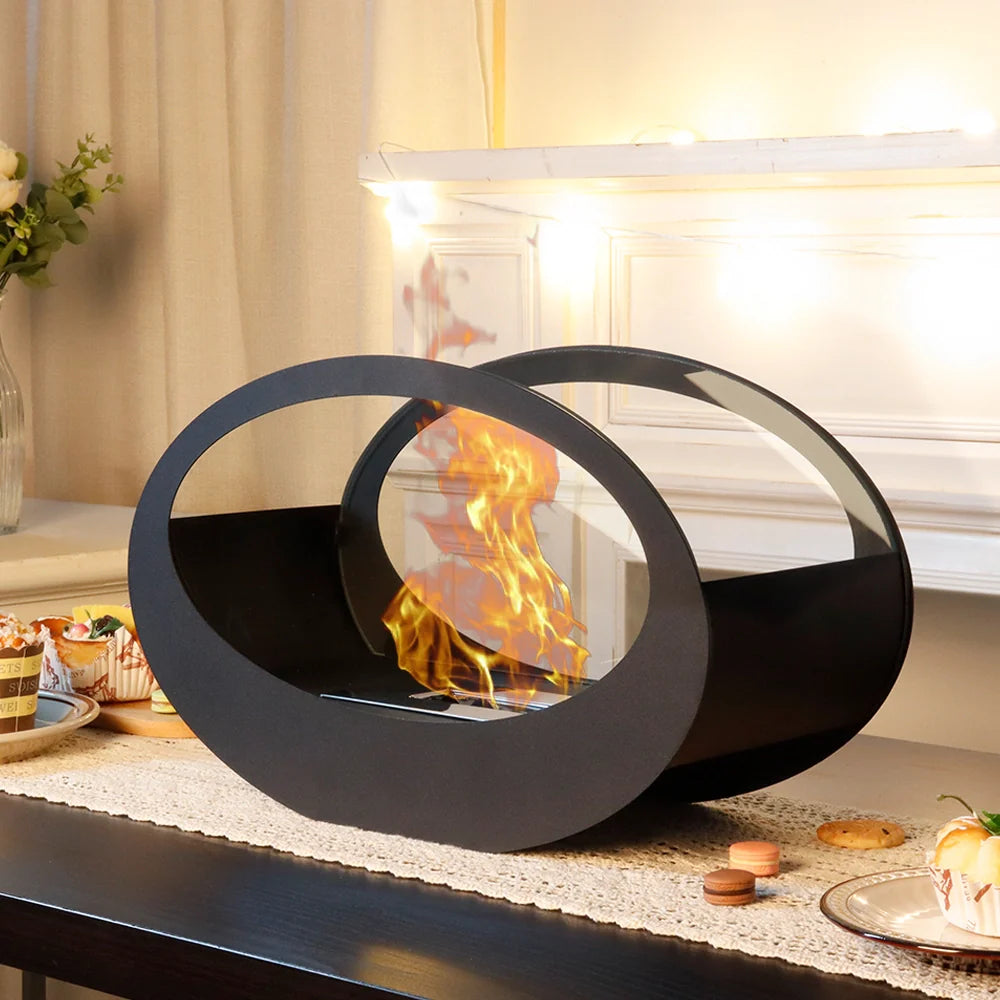 Black Metal Tabletop Fireplace