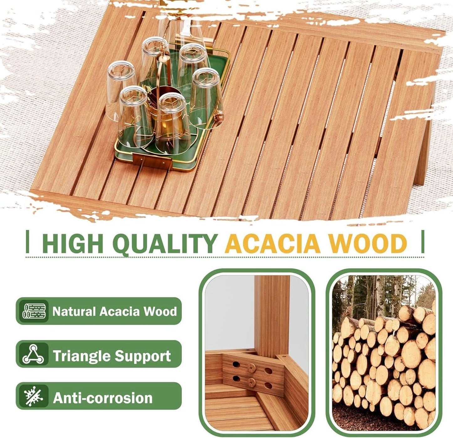 Acacia Wood Outdoor Sectional Sofa with Cushions