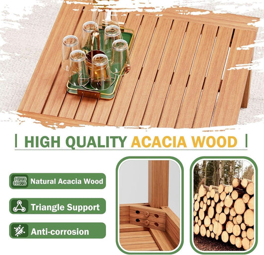 Acacia Wood Outdoor Sectional Sofa with Cushions