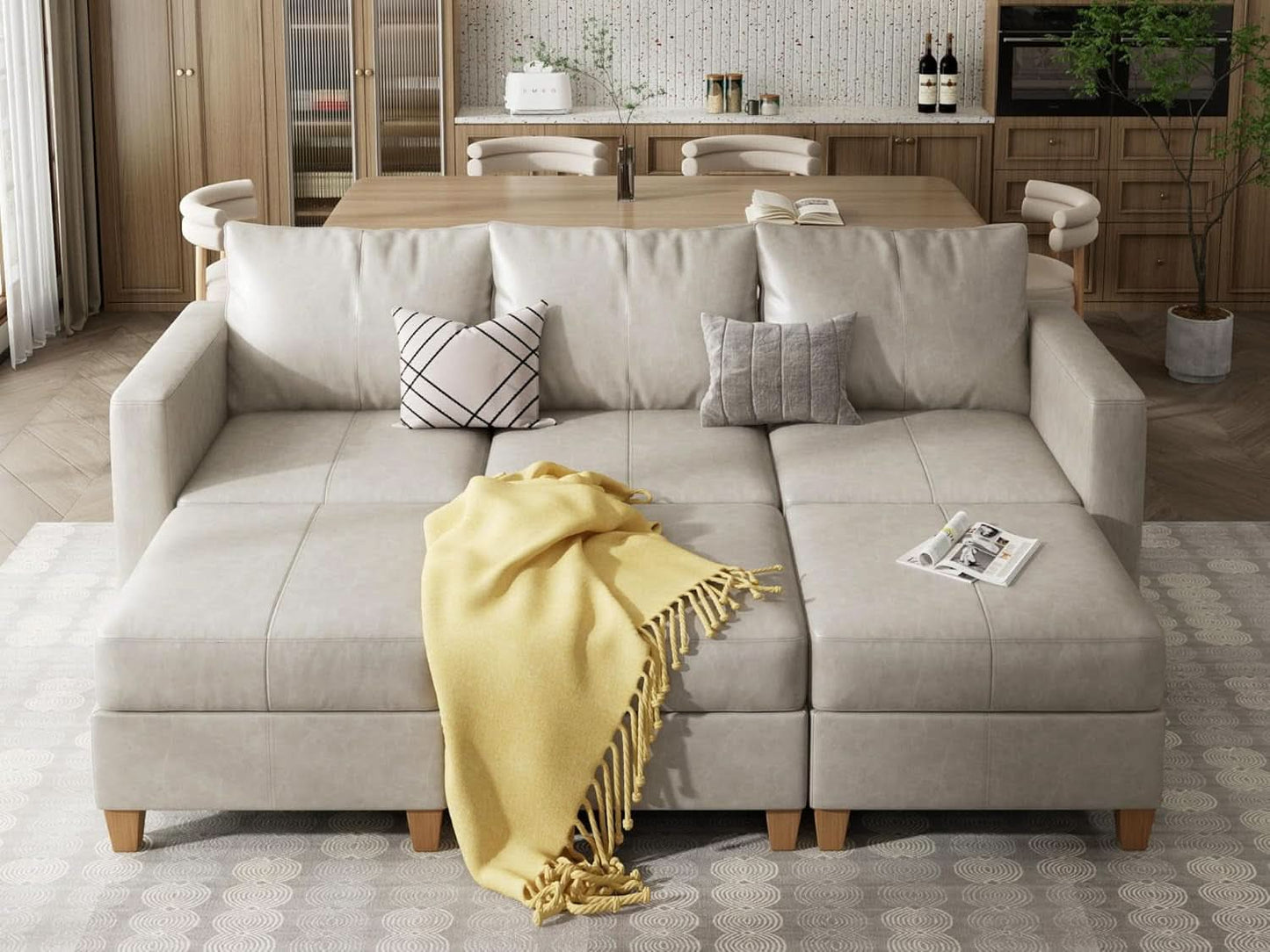 Modular Faux Leather Sectional Sleeper Sofa with Storage