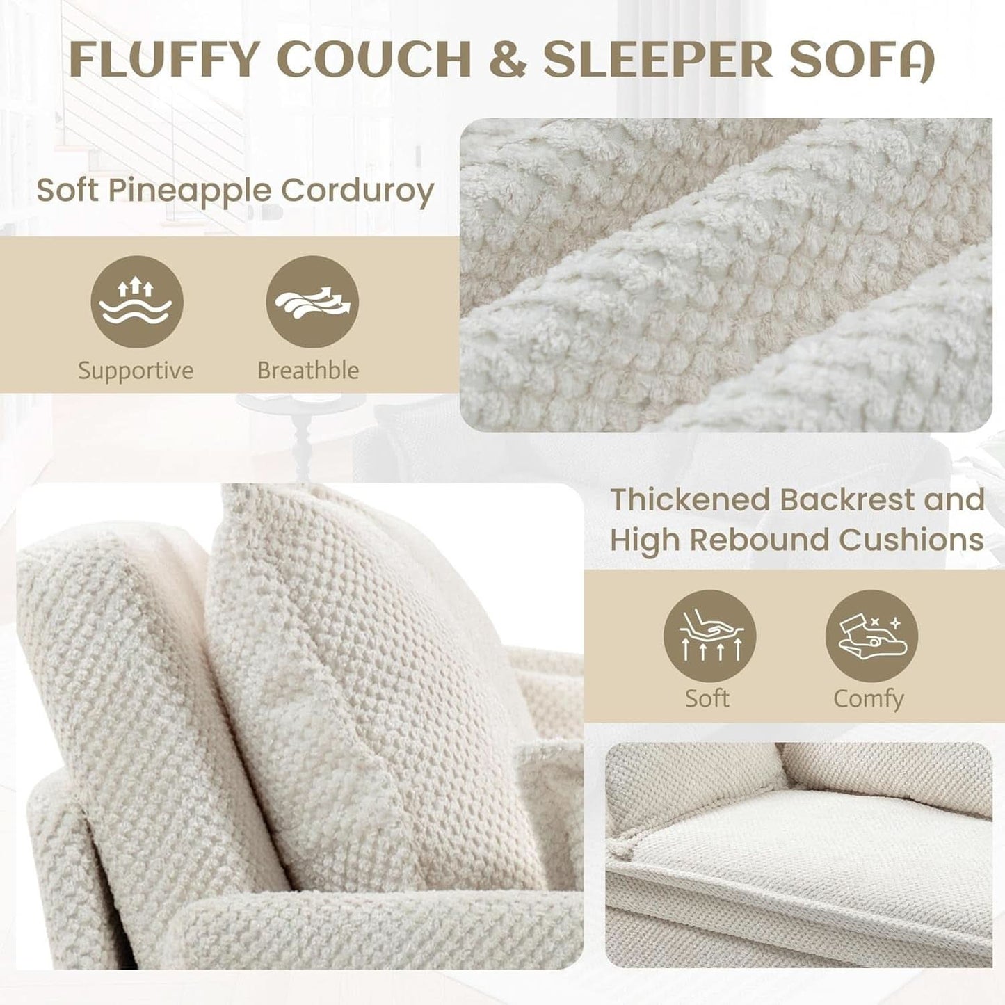 Convertible King Sofa Bed with USB Charging & Storage Pockets