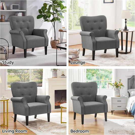Mid-Century Dark Gray Upholstered Accent Chair with Tufted Back