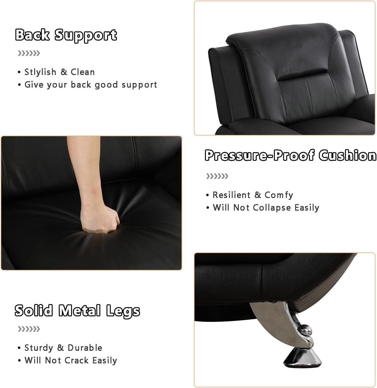 Black Leather Sofa and Loveseat Set for Living Room