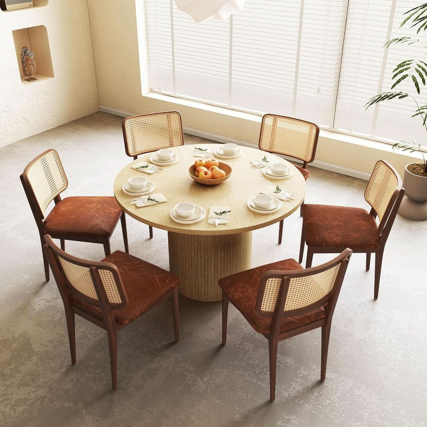 Round Farmhouse Dining Table in Natural Wood