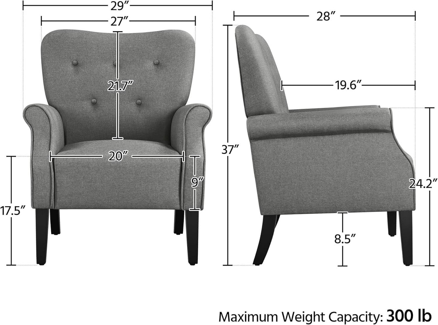 Mid-Century Dark Gray Upholstered Accent Chair with Tufted Back