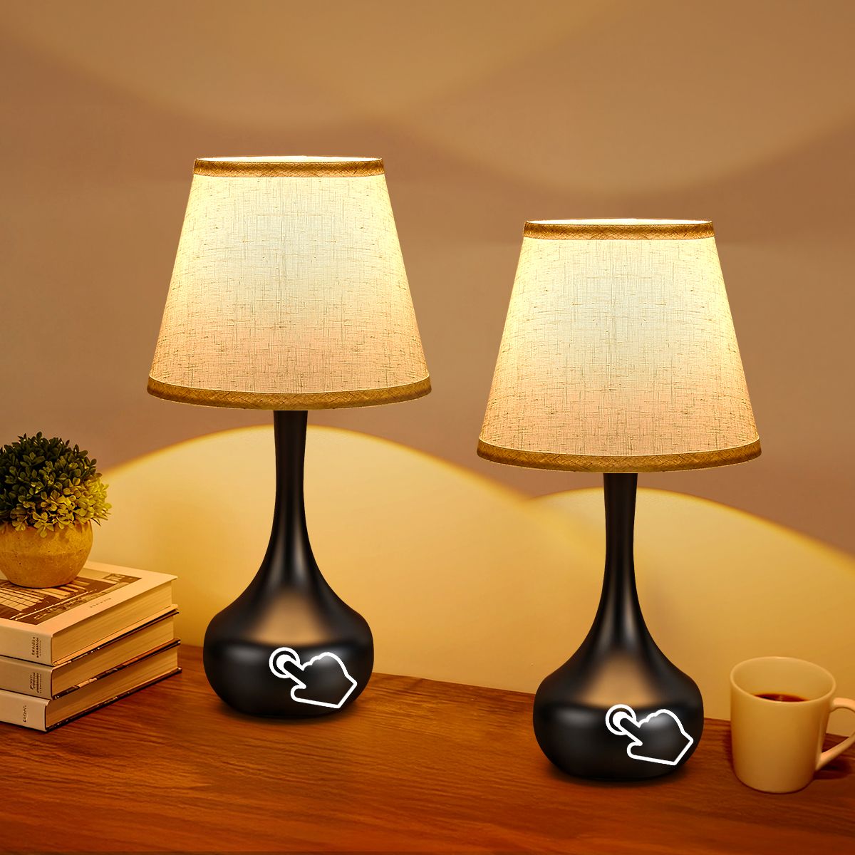 3-Way Dimmable Set of 2 Small Bedside Lamps