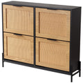Rattan Shoe Cabinet, Narrow Shoe Storage Organizer with 4 Flip Drawers for Entryway, Closet, Hallway