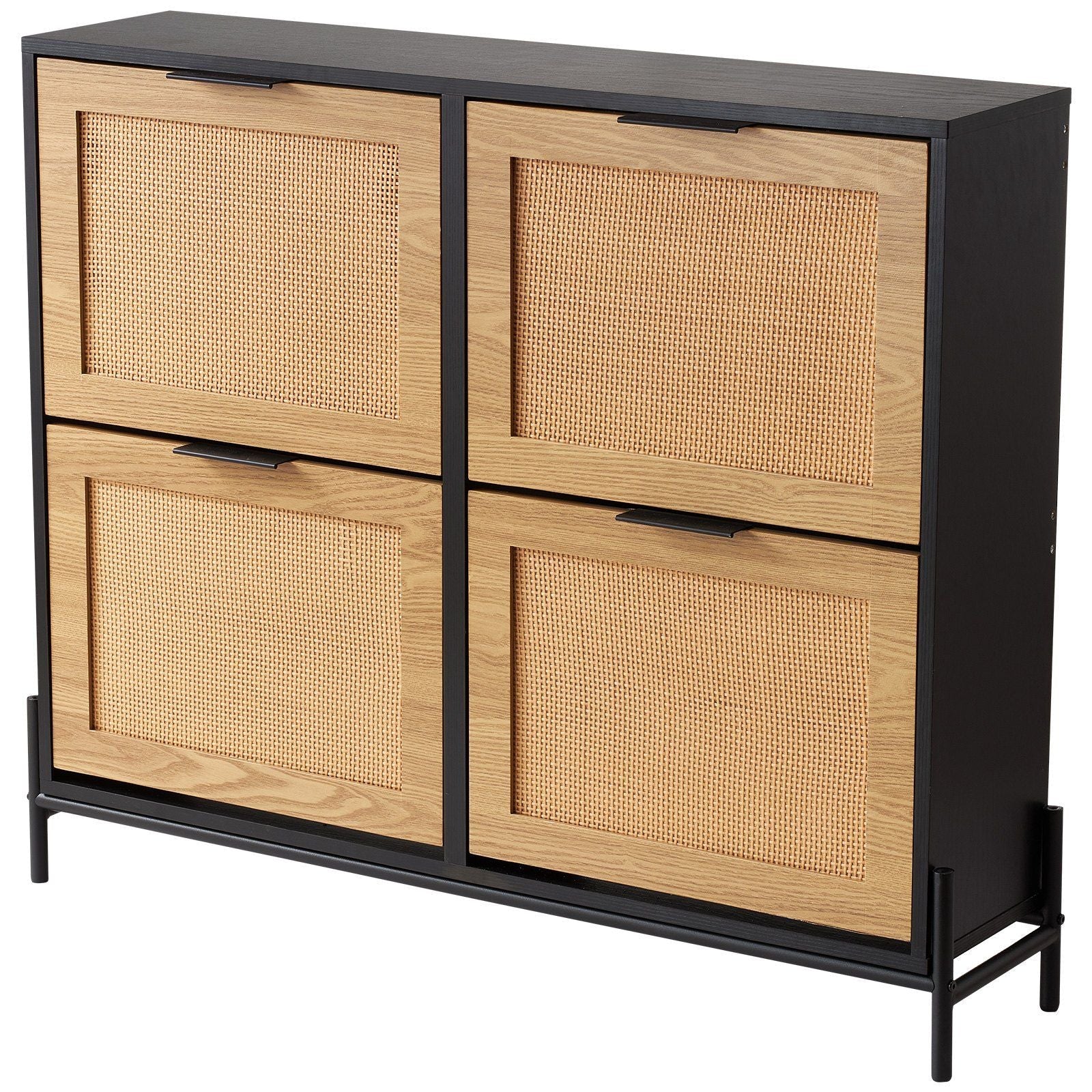Rattan Shoe Cabinet, Narrow Shoe Storage Organizer with 4 Flip Drawers for Entryway, Closet, Hallway