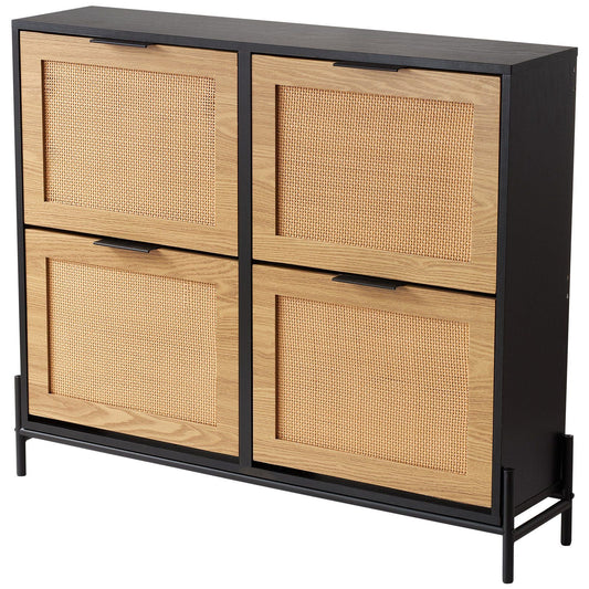 Narrow Rattan Shoe Cabinet with 4 Flip Drawers
