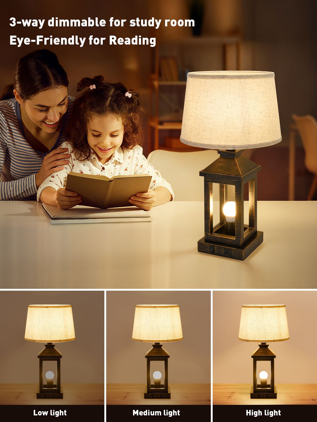 Black & Gold Farmhouse Bedside Table Lamp