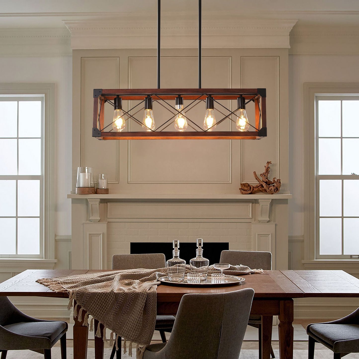 Red Wood Industrial Farmhouse Rectangle Pendant Light