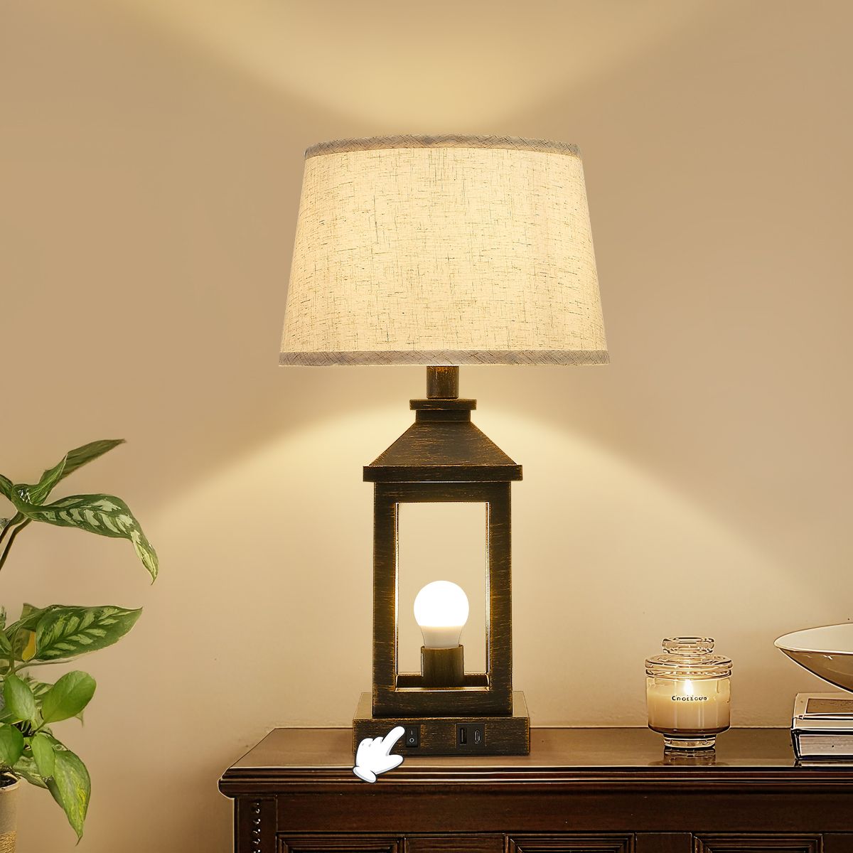20.5in Black Gold Farmhouse Bedside Table Lamp (Including Light Bulbs)