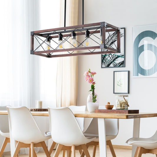 Red Wood Industrial Farmhouse Rectangle Pendant Light