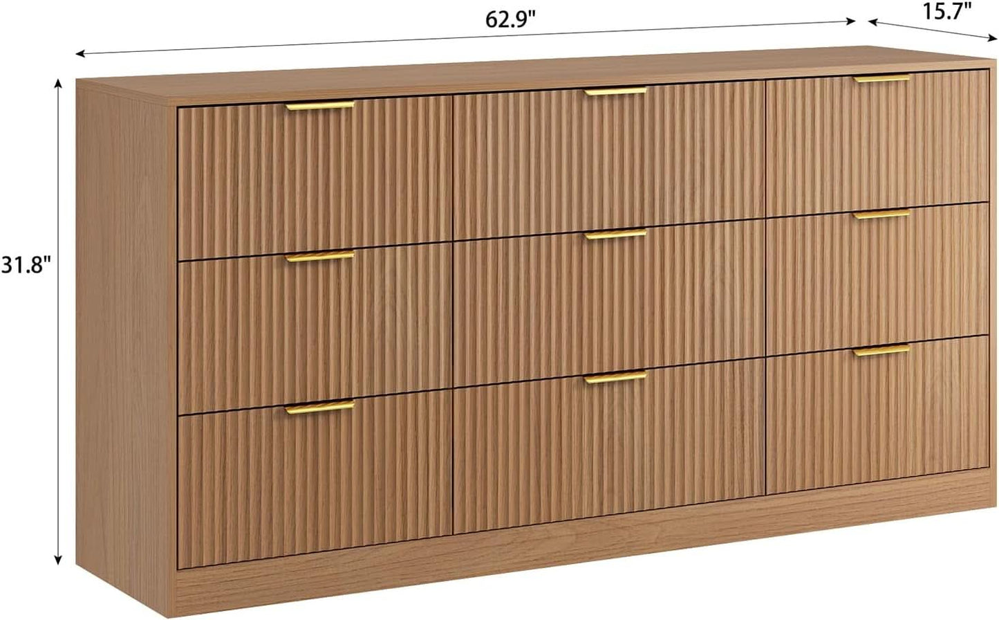 Modern 9-Drawer Dresser in Natural Wood