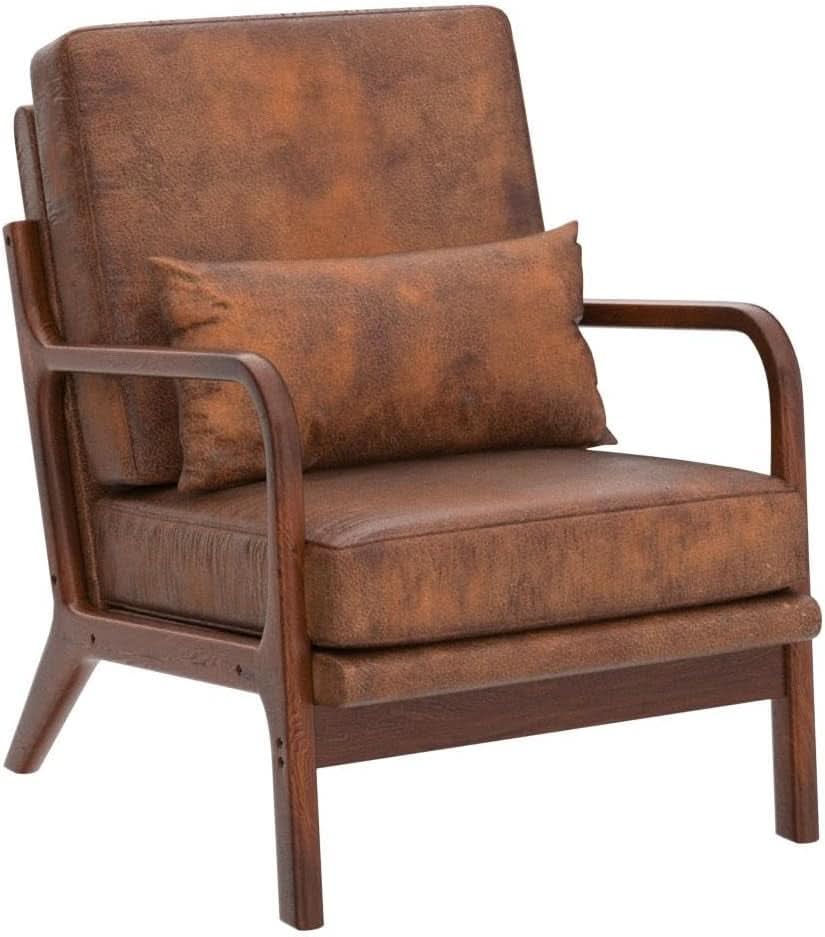 Mid-Century Brown Microfiber Accent Chair Set